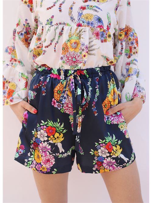 Short in seta blu a fiori Laboratorio Capri | MARIKAFIORIPESCIBLU